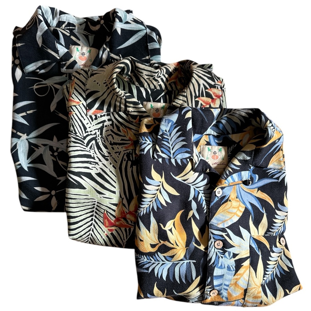 Joe Marlin Bundle of 3 Short Sleeve Hawaiian Shirts, Tropical Patterns, Size L